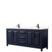 Daria 80 Inch Double Bathroom Vanity in Dark Blue, Light-Vein Carrara Cultured Marble Countertop, Undermount Square Sinks, Matte Black Trim - Wyndham WCV252580DBBC2UNSMXX