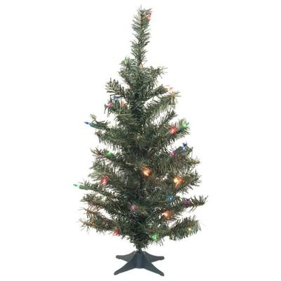 Vickerman 429730 - 2' Artificial Canadian Pine 35 Multi-Colored Lights with Plastic Stand Christmas Tree (C812874)