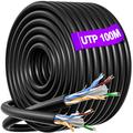 Ethernet Cable 100m, CAT 6 UTP Extra Long Outdoor Bulk Internet Cable Reel Waterproof, 23AWG High Speed LAN Cable, Gigabit Internet Connection - Black Network Cable 100 Meters