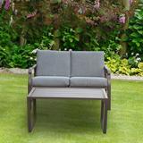 2-Piece Outdoor Metal Cushions Sofa Set with Ergonomically Designed Loveseat and Slatted Design Table