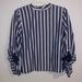 Zara Tops | Blue And White Striped Blouse, Tie Up Cuffs, Linen Type Of Material | Color: Blue/White | Size: M