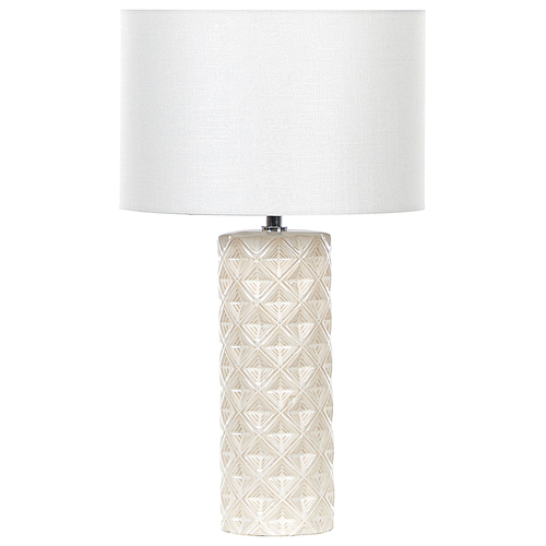 Tischlampe Beige Keramik 49 cm Stoffschirm Weiß Trommelform Elegant Modern Nachttischlampe für Schlafzimmer Wohnzimmer