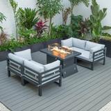 LeisureMod Chelsea 5-Piece Outdoor Patio Sectional and Fire Pit Table Set