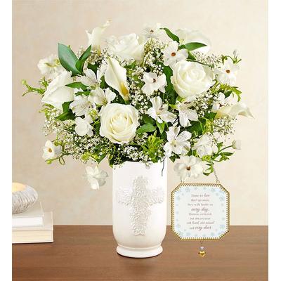 Serenity Bouquet with Ceramic Cross Vase & Suncatcher by 1-800 Flowers