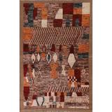 Brown/ Pink Modern Moroccan Area Rug Hand-knotted Wool Carpet - 5'6" x 8'0"