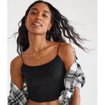 Aeropostale Womens' Seriously Soft Scoop-Neck Cropped Cami - Black - Size L - Cotton