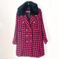 Jessica Simpson Jackets & Coats | Jessica Simpson Pink And Black Houndstooth Jacket With Fur Collar | Color: Black/Pink | Size: L