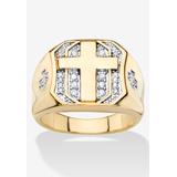 Men's Big & Tall Men'S Yellow Gold-Plated Round Genuine Diamond Cross Ring (1/5 Cttw) by PalmBeach Jewelry in Gold (Size 8)