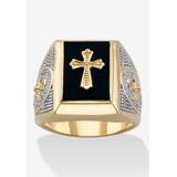Men's Big & Tall Men'S Yellow Gold-Plated Natural Black Onyx Textured Cross Ring by PalmBeach Jewelry in Gold (Size 10)
