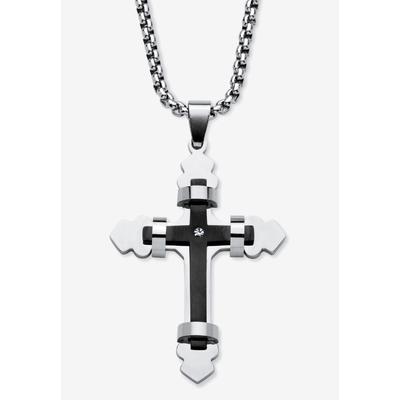 Men's Big & Tall Men'S Stainless Steel Gothic Wrapped Double Cross Pendant (33Mm) Round Crystal With 24 Inch Chain by KingSize in Black