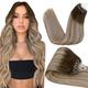 Hetto Micro Ring Hair Extensions Human Hair Balayage Micro Loop Hair Extensions Human Hair Extensions Micro Darker Brown to Light Brown with Medium Blonde 18inch 50g 3/8/22 50s