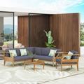 Greyleigh™ Oundle Outdoor Outdoor Mid-Century Modern Acacia Wood 5 Seater Sectional Chat Set w/ Club Chair Wood/Natural Hardwoods | Wayfair