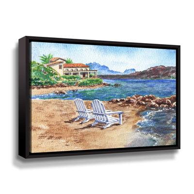 Rosecliff Heights Two White Chairs On The Shore Of Sardinia Island Italy - Print on Canvas in Blue/Brown/Green | 8 H x 10 W x 2 D in | Wayfair