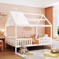 Harper Orchard Full Size Wood House Bed w/ Fence Wood in White | 71.2 H x 56.4 W x 78.3 D in | Wayfair 54B85CE5104C4175A77318A2D0AD2D84