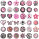 Lot de 5 boutons à pression roses en cristal strass fleur cœur d'amour en métal 18mm