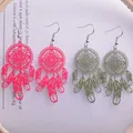 Filig123-Boucles d'oreilles pendantes Dreamcatcher pour femme bijoux en laiton long pompon goutte