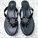 Coach Shoes | Coach Norice Black Wedge Open Toe Sandal With Beaded Flower | Color: Black | Size: 9.5