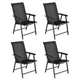 4PCS Patio Chairs Set Outdoor Foldable Sling Chairs with Armrests
