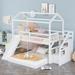 Twin over Full House Bunk Bed with Convertible Slide and Storage Staircase,Full-Length Guardrail