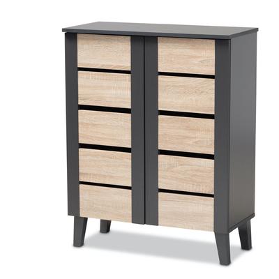 Melle 2-Door Wood Entryway Shoe Storage Cabinet Furniture by Baxton Studio in Oak Gray