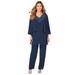 Plus Size Women's Embellished Capelet Pant Set by Roaman's in Navy (Size 32 W)