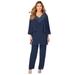 Plus Size Women's Embellished Capelet Pant Set by Roaman's in Navy (Size 20 W)