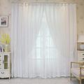 Double-Layer Blackout Curtain for Living Room,Modern Beige Sheer Voile Shading Curtain,White Tulle Darkening Window Drape Valance Panel,Girl Bedroom Thermal Insulated Pencil Pleat Curtain,1pcs