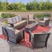 St. Lucia Outdoor 7 Seater Wicker Chat Set with Fire Pit by Christopher Knight Home