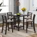 5-Piece Wooden Counter Height Dining Set Square Dining Table with 2-Tier Storage Shelving and 4 Padded Chairs, Espresso