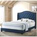 Modern Elegant Demi-Wing Design Button Tufted Blue Upholstered Bed