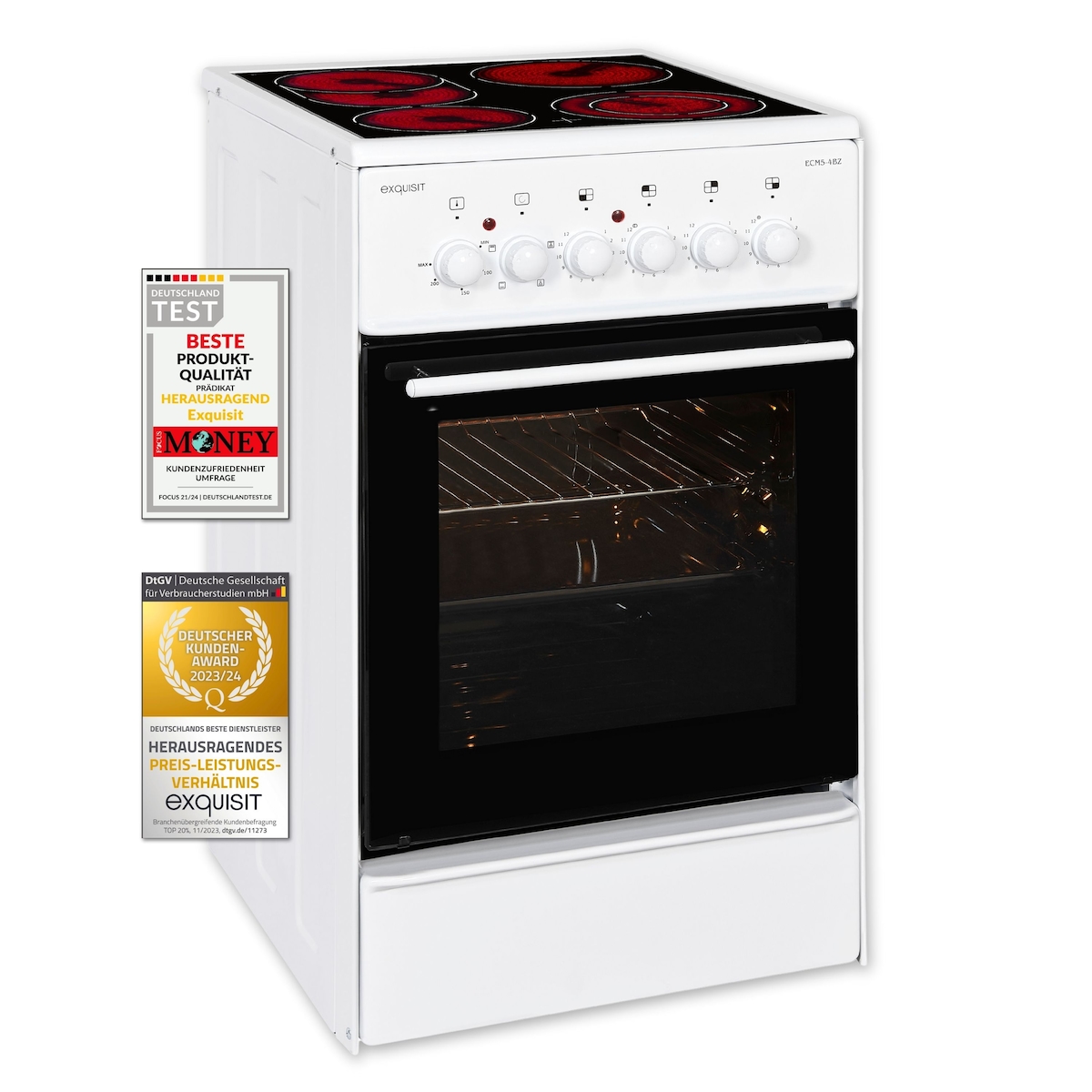 Exquisit ECM 5-4.1 BZ Elektro-Standherd | Ober-/Unterhitze | Grill | Multifunktion | Backofen-Volumen: 47 l | EEK: A | Weiß Image