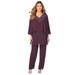 Plus Size Women's Embellished Capelet Pant Set by Roaman's in Dark Berry (Size 28 W)