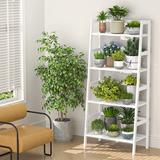 Latitude Run® Ladder Bookshelf, 4 Tier Bamboo Shelf Open Bookcase Freestanding Bathroom Storage Rack Plant Stand Wood in White | Wayfair