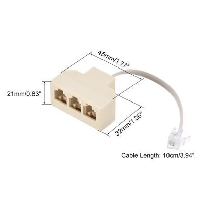 Phone Jack Splitter 6P4C Male to Female Way Socket Adapter 3 Pack