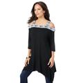 Plus Size Women's Cold-Shoulder Handkerchief-Hem Ultra Femme Tunic by Roaman's in Black (Size 26/28)