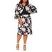 Women's Plus Size Spring Floral Print Bell Sleeves V Neck Casual Flowy Mini Dress