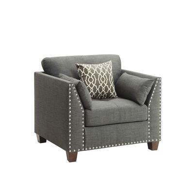 Chair (W/3 Pillows) Living by Acme in Light Charcoal Linen