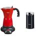 Bestron Elektrischer Espresso-Kocher mit Basis, Viva Italia, Für 6 Espressotassen: 180 ml, 480 Watt, Aluminium, Rot & Bosch Hausgeräte TSM6A013B Kaffeemühle, Schwarz