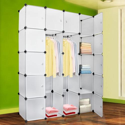 20 Würfel Weiß Regalsystem Kleiderschrank Kunststoff diy Garderobenschrank mit Türen Garderobe für