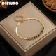 DIEYURO – Bracelets en acier inoxydable pour femmes Vintage chaîne dorée vert blanc cristal
