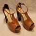 Jessica Simpson Shoes | Jessica Simpson- Open Toe Platform Heels In Brown Leather | Color: Brown | Size: 10