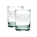 Clemson Tigers Two-Pack 14oz. Personalized Dad Etched Rocks Glass