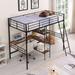 Modern Twin Size Metal Loft Bed and Built-in Desk and Shelves, Black