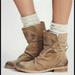 Free People Shoes | Free People Cambridge Boots! Distressed Leather, Tie Ankle Detail. | Color: Tan | Size: 10