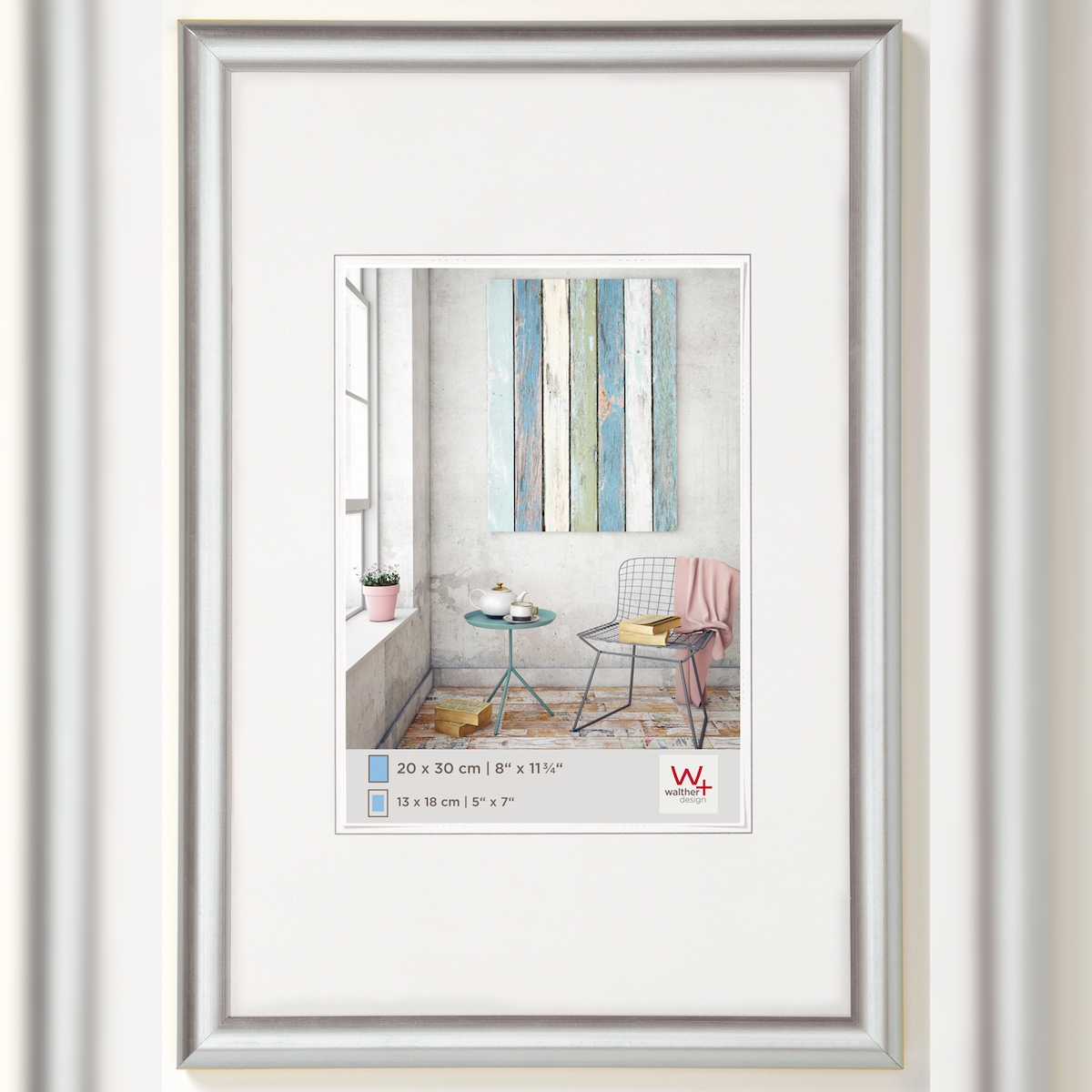 walther + design Trendstyle Kunststoff Bilderrahmen, silber, 20 x 30 cm Image