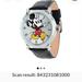 Disney Accessories | Disney Nib Unisex Mickey Mouse Quartz Analog Display Watch W/ Black Leather Band | Color: Black/Silver | Size: Face Measures Almost 2" Round, Length Is 9 1/2"