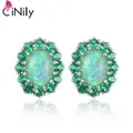 CiNily – boucles d'oreilles en opale de feu verte et bleue plaquée argent grande boucle d'oreille