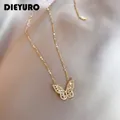 DIEYURO – chaîne de clavicule papillon en acier inoxydable 316L bijoux de mariage en Zircon