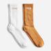 J. Crew Accessories | J.Crew Softest Socks Two-Pack Logo Ribbed Cotton Mid-Calf Thick Cozy Nwt Bf165 | Color: Tan/White | Size: Os