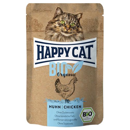 Sparpaket: 12x85g Happy Cat Bio Pouch Bio-Huhn & Bio-Ente Katzenfutter nass